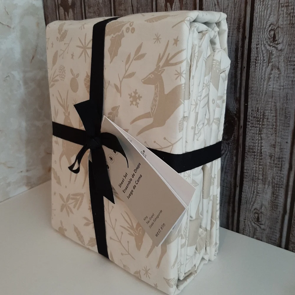 West Elm Scandi Deer Percale King Sheet Set